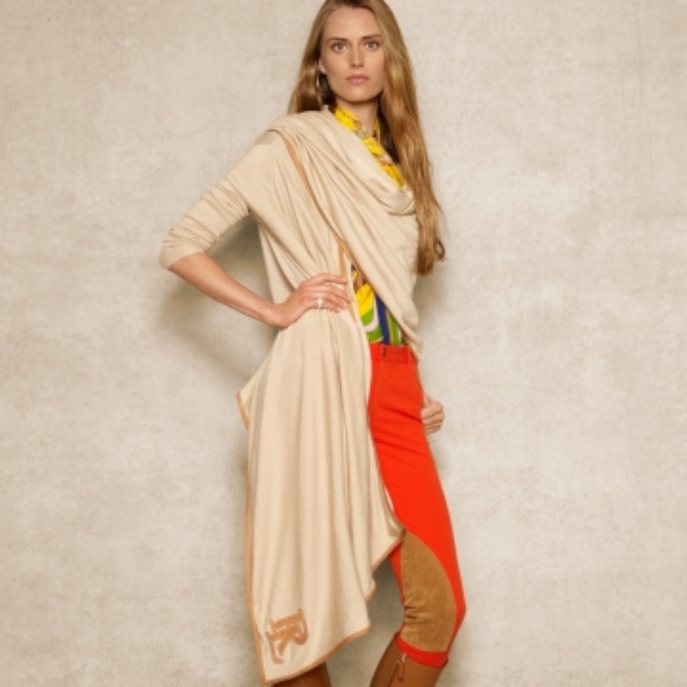 Ralph Lauren Leather Trimmed Cashmere Blend Wrap
